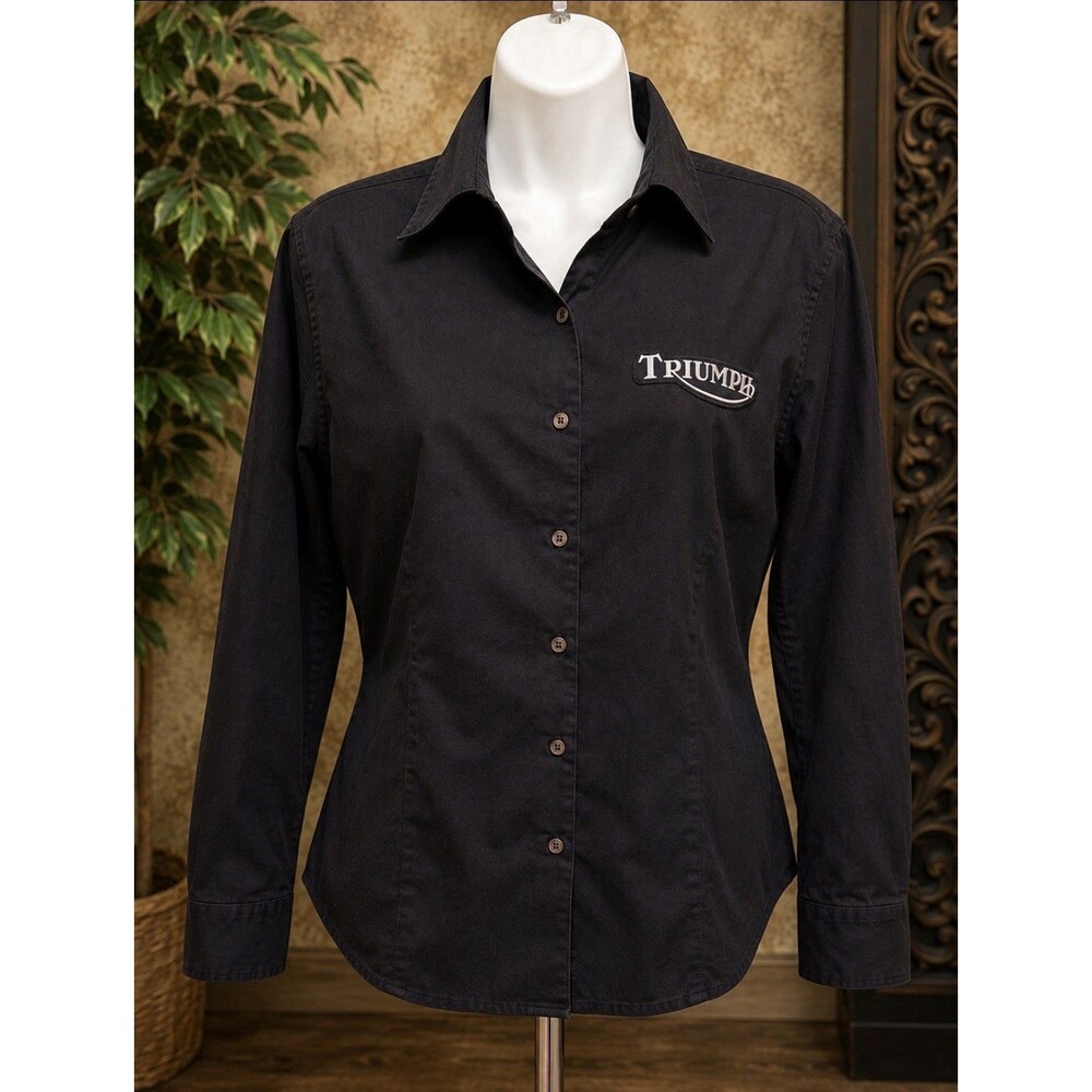 Dunbrooke Triumph Motorcycle Women’s M Black Embroidered Button Shirt 40” Bust